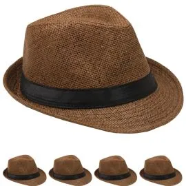 Classic Toyo Straw Trilby Fedora Hat Coffee Color in Wholesale