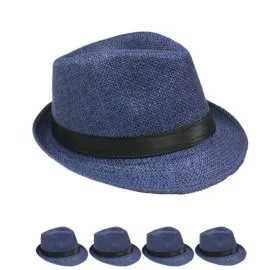 Classic Blue Color Toyo Straw Trilby Fedora Hat in Wholesale