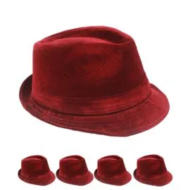 Solid Red Color Corduroy Trilby Fedora Hat in Wholesale