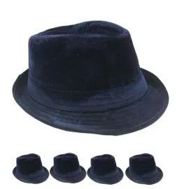 Solid Navy Blue Corduroy Trilby Fedora Hat in Wholesale