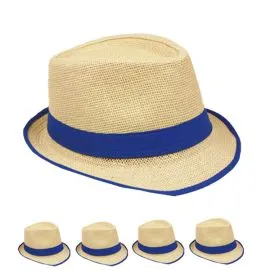 Brown Trilby Straw Fedora Hat with Blue Strip Band in Wholesale