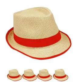 Brown Trilby Straw Fedora Hat with Red Strip Band