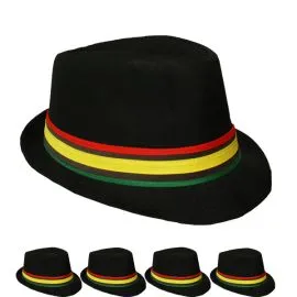 Black Adult Trilby Fedora Set with Rasta Strip Band in wholesale