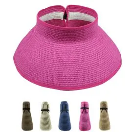 Pink Color Women Wide Brim Visor Foldable Summer Hats in wholesale