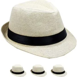 BeigePaper Straw Black Banded Kid Trilby Fedora Hat in wholesale