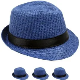 Navy Blue Paper Straw Black Banded Kid Trilby Fedora Hat in Wholesale