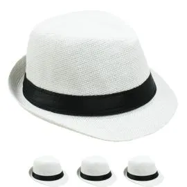 White color kid casual trilby fedora hats at wholesale prices from buy4store with a black band