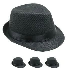 Black Paper Straw Casual Kid Trilby Fedora Hat in Wholesale