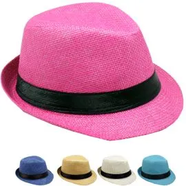 Paper Straw Casual Kid Trilby Fedora Hat Set Mix Color in Wholesale