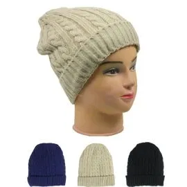 A mannequin wearing beige color knitted woollen cap