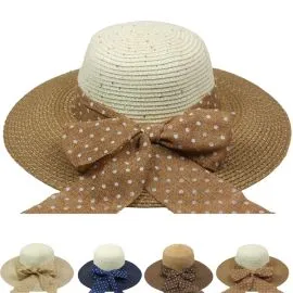 Women Extra Large Ribbon Bow Sun Hats in Wholesale