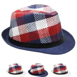  Checkered Mix Color Trilby Fedora Hat Set in Wholesale