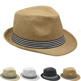 Adult Trilby Fedora Straw Hat Set with Strip Band in wholesale