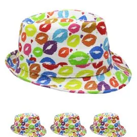 Colorful lips design party trilby fedora hats at wholesale prices 