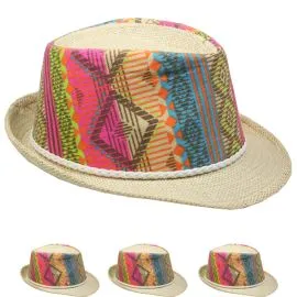 Elegant looking multicolor staw adult  trilby fedora hat set at wholesale prices