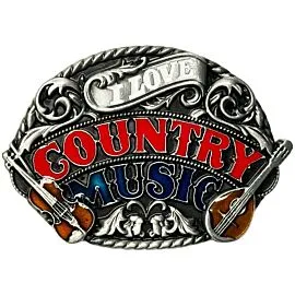 i love country music engraved western belt buckle