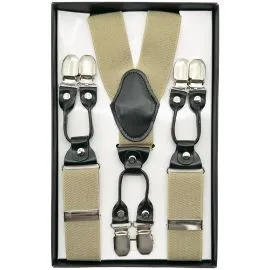 khaki cream suspenders wholesale with 6 clips closure