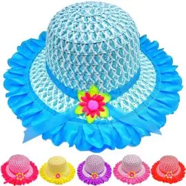 Baby Kid's Girl Daisy Straw Sun Summer Hat Set Assorted With Frills