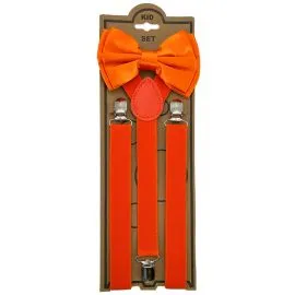 Adjustable Bowtie Suspender Set for Kids - Elastic Y-Back Design with Strong Metal Clips - Orange