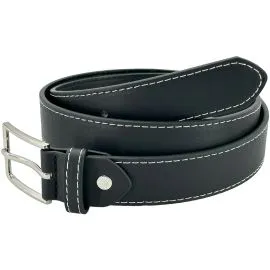 Bulk Kids Belts - White Stitched Black Leather Mixed Sizes