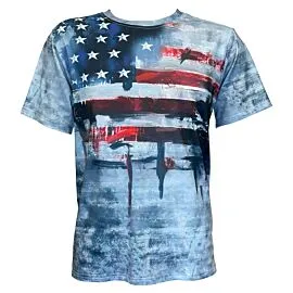 Gray Camo Western Graphic Tees for Men - Patriotic American Flag Print Short Sleeve