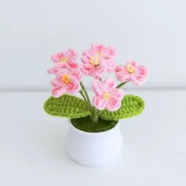 Light Pink Crochet Forget Me Not Flowers in Pot