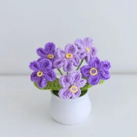 Light Purple Crochet Forget Me Not Flowers in Pot