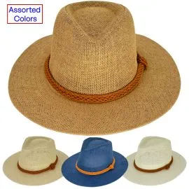 Wholesale Lightweight Cheap Panama Hats with Braided Leather Hatband for Men - Assorted Colors