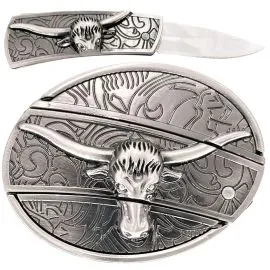 Wholesale Western Buckles - Long Horns Bull Knife Belt Buckle