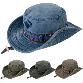 Vintage Distressed Summer Hats in Bulk with assorted colors - Embroidered Bull Design