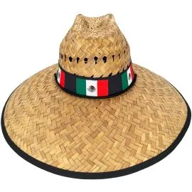 Straw Summer Hat with Mexican Flag on Black Bandana