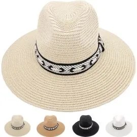 Sombrero de Paja de Verano para Hombre - Sombrero Ajustable con Tira de Encaje Negro