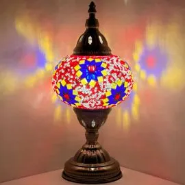 Blue and Yellow color flower on red and white lamp - turkish lamp