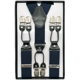 bulk navy blue suspenders with 6 clips