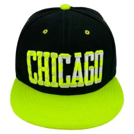 wholesale CHICAGO embroidered neon green snapback hats