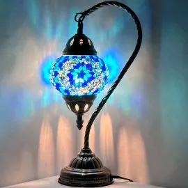 Wholesale Oceanic Blue Flower Swan Neck Handmade Mosaic Glass Lamp