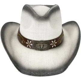 Wholesale Paper Straw Black Shade Bull Style Leather Band Western Cowboy Hat