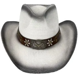 Wholesale Paper Straw Black Shade Eagle Style Leather Band Western Cowboy Hat