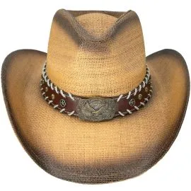 Wholesale Paper Straw Brown Cowboy Hat with Eagle Leather Laced Band