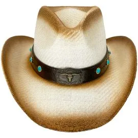 Wholesale Paper Straw Brown Shade Bull Stitched Band Western Cowboy Hat