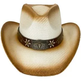 Wholesale Paper Straw Brown Shade Long Horn Bull Western Cowboy Hat