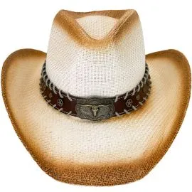 Wholesale Paper Straw Brown Shade Western Cowboy Hat with Bull Laced Band. Buy in Bulk!