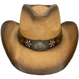 Wholesale Paper Straw Eagle Band Brown Cowboy Hat