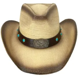 Wholesale Paper Straw Eagle Turquoise Bead Stitched Band Brown Cowboy Hat. Buy in Bulk!