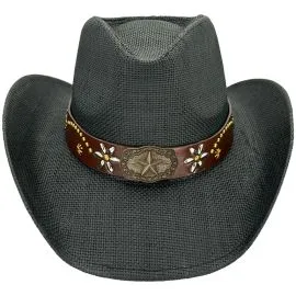 Wholesale Paper Straw Star Style Leather Band Black Western Cowboy Hat