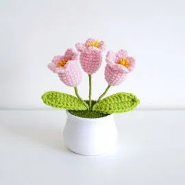 Pink Crochet Lily Flowers in Pot - Cute Crochet Plants