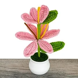 pink long crochet water lily flower in pot