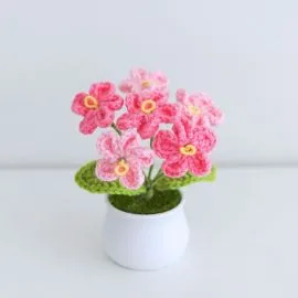 Pink Crochet Forget Me Not Flowers in Pot - Artificial flowers bulk options