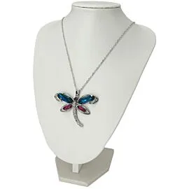 pink blue diamond bead dragonfly necklace on display