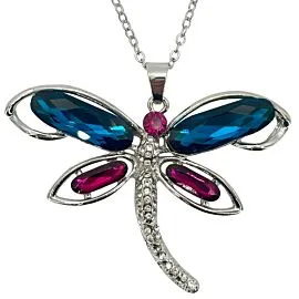 pink blue diamond bead dragonfly necklace on display